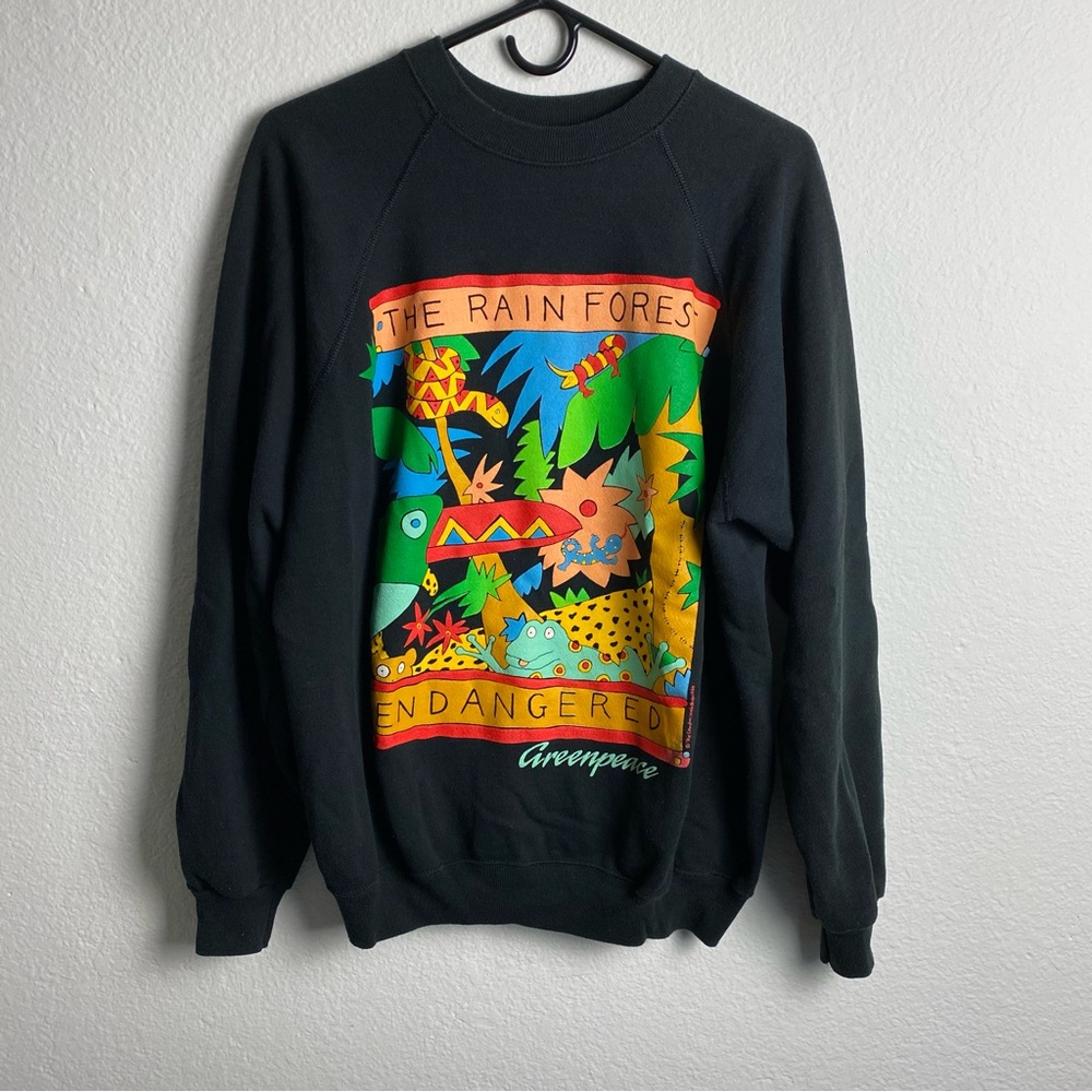 Vintage 1988 Greenpeace Rain Forest Endangered Hanes Sweatshirt XL